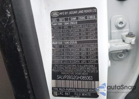 2016 Land Rover Range Rover Evoque Se/Se Premium from USA, damaged, VIN SALVP2BG2GH085063